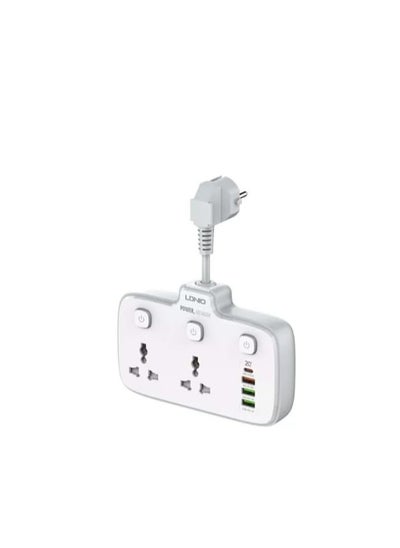 Buy Ldnio. SC2413 Universal Outlets Power Strip Tower 20W, 2 Power Sockets, 3 USB Ports, PD Ports With Power Buttons - White in Egypt