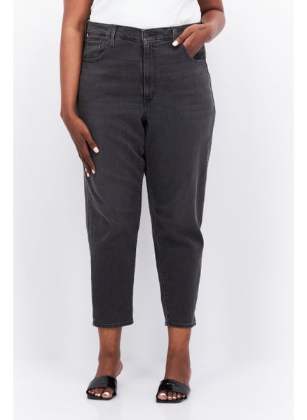 اشتري Women Mom Jean Fit Plain Stretchable Denim, Black في الامارات