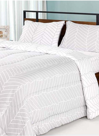 اشتري Chevron Comforter and Pillowcase Set, Silver & White - 260x240 cm في الامارات