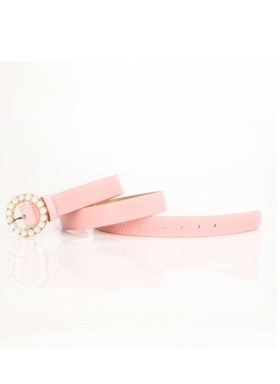 اشتري Elegant And Intelligent Ladies Trend Round Pearl Pin Buckle Belt 105cm Pink في الامارات