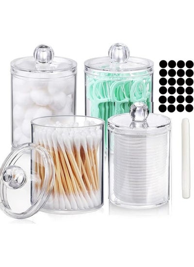 Buy 4 Pcs Holder Bathroom Jars Qtip Holder Clear acrylic Apothecary Jars, Acrylic Cotton Ball Holder, Clear Bathroom Canisters, Cotton Ball, Cotton Swab, Cotton Round Pads, Floss Clear Plastic Apothecary Jar Set for Bathroom Canister Storage Organization, Vanity Makeup Organizer in UAE