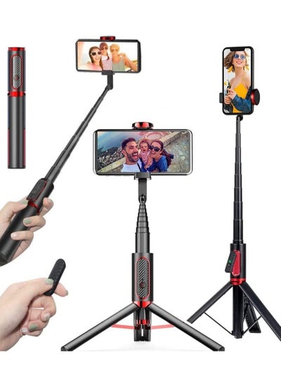 Buy Selfie Stick For Phone Size 4.5-6.2Inch Extendable to 160cm Selfie Stick Tripod with Bluetooth Wireless Remote Phone Holder (AB202-195RD) in UAE