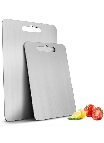 Buy Set of 2 Cutting Board, Cutting Mat Thickened Stainless Steel Heavy Duty Non-Slip For Kitchen Household Meat Vegetable Fruit, 30*20cm and 34*23cm, Silver in Saudi Arabia