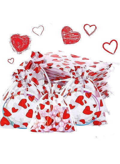 Buy Heart Candy Bag Organza Jewelry Pouches Valentine'S Drawstring Gift Pouch For Valentine'S Day Wedding Party Favor(50Pcs) in UAE