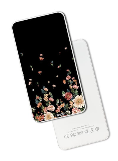 اشتري 10,000 mAh Super Fast Charging Ultra Compact Power Bank with Quick Charge & Power Delivery, Portable Charger For iPhone and Android Flowers in Black Background في الامارات