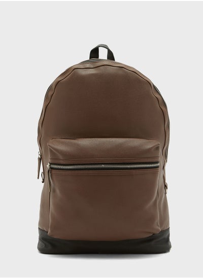 Buy Faux Leather Backpack With Laptop Sleeve in UAE