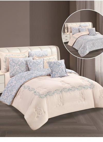 Buy Hours embroidered comforter set with solid fabric 4 pieces single size in Saudi Arabia