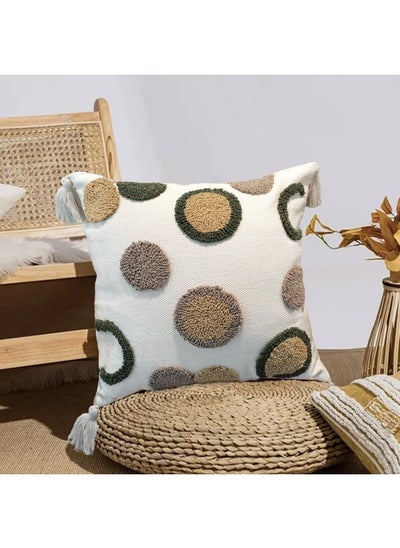 اشتري 45X45 Cm Dot Tufted Cotton Cushion Kd2390 -Green&White في الامارات