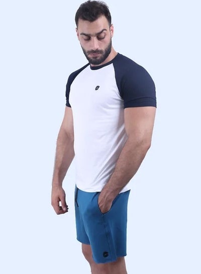 Buy Raglan 100% Cotton Egyptian T-shirt-White*Navyblue in Egypt