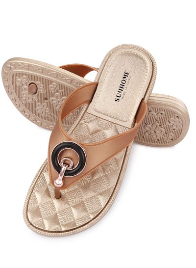 Buy Embellished Detail Flat Sandals Champagne Gold in Saudi Arabia