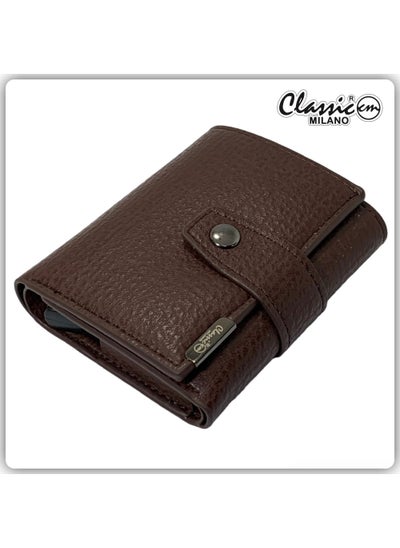 Buy Classic Milano Synthetic Wallet for men; RFID Mens Wallet Automatic Cardholder (Brown) by Milano Leather in UAE