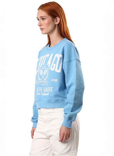 Buy Ribbed Crew Neck Printed Sweatshirt - Sky Blue in Egypt