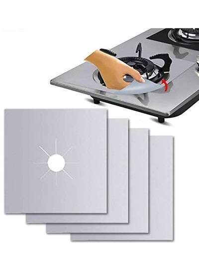 Buy Gas Stove Burner Covers Non-Stick Gas Range Protectors Reusable Aluminium Foil Cover Liner Mat Pad - Dishwasher Safe Pack of 4 in UAE