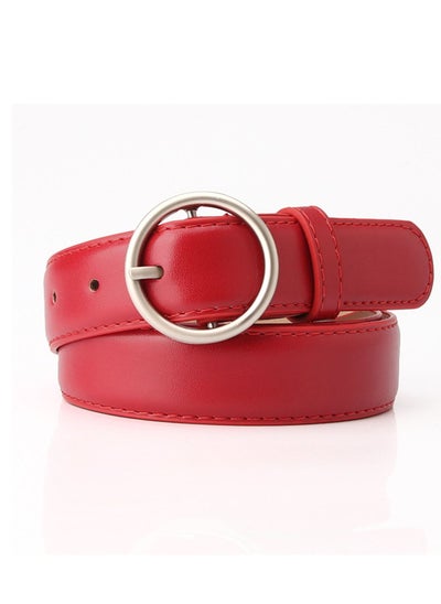 Buy Ladies Belt Of Casual Pu Leather Jeans With Round Button Decoration 105cm Red in UAE