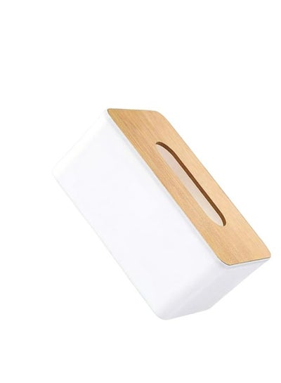 Buy White Tissue Box With Wooden Lid in Egypt