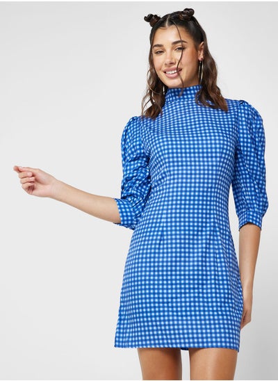 Buy Gingham Print Puff Sleeve Dress in Saudi Arabia