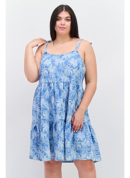 اشتري Women Plus Size Printed Mini Dress, Blue في الامارات