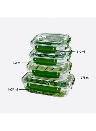 Buy Dunia Fresh & Lock Green Rectangular 4-Piece Food Storage Refrigerator Container Set - With Airtight Lid - BPA Free (310-565-975-1675) ML in Egypt