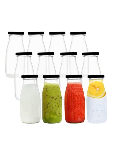 اشتري 12 oz Glass Bottles, Clear Glass Milk Bottles with Black Metal Airtight Lids, Vintage Breakfast Shake Container, Vintage Drinking Bottles with of 12pack في الامارات