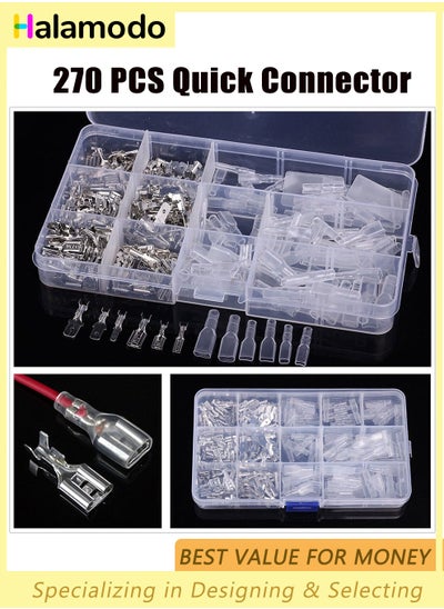 Buy 270 PCS Quick Connector, Male Bus Spade Connector, Crimp Terminal Assortment Kit, Spade Quick Disconnect Connector Kit, for Electrical Wiring Car Audio Speakers in Saudi Arabia