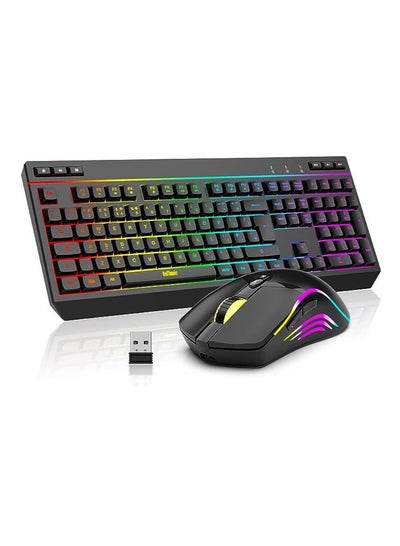 Buy K20 Wireless Keyboard and Mouse Combo, UK Layout Full Size Keyboard with Multimedia Keys + 7D 4800DPI Optical Mice, Rechargeable RGB Gaming/Office Set for PC Laptop (Black) in UAE