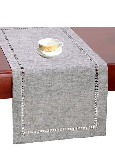 Buy Handmade Hemstitch Polyester Table Runner Hollow Simple and Farmhouse Style for Everyday Dining Wedding Party Holiday Home Decor in UAE