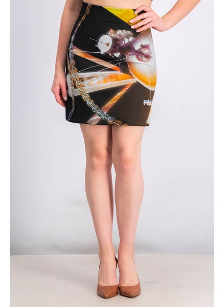 اشتري Women Graphic Print Mini Skirt, Black and Yellow and Purple في السعودية