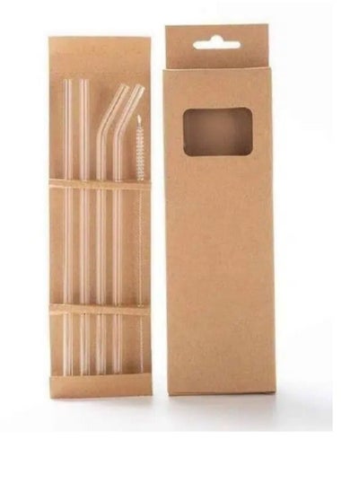 Buy White Glass Straw Set, 4 Straws + Cleaning Brush in Egypt