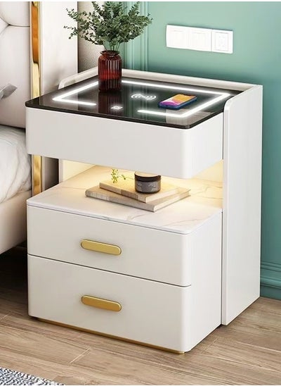 Buy Multifunction Smart Wireless Charging Nightstand Intelligent Design Light Side Table Coffee Table Tempered Glass Tabletop Bedside Table with 3 Storage Drawers and Open Shelves for Bedroom Living Room 50x40x58 cm (Fully Assembled) in UAE