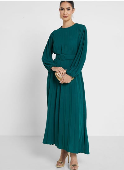 Buy Pleated Dress With Belt in UAE