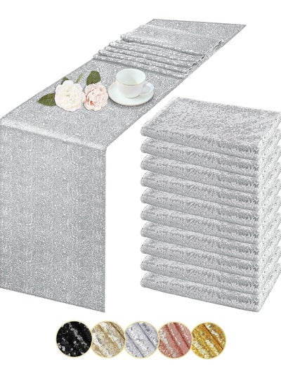 اشتري Glitter Sequin Table Runner for Party Wedding Bridal Baby Shower Home Decorations 30x180cm/30x275cm في السعودية
