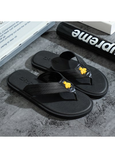 اشتري Flip-flops Mens Fashionable Summer Non-slip Mens Sandals and Slippers Korean Style Fashionable Distinctive Fashionable Slippers Outer Wear Flip-flops SandalsLittle Bee [Pure Black]] Little Bee [Pure Black]] في الامارات