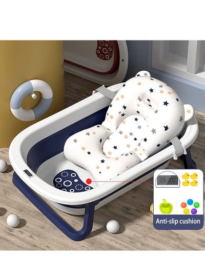 Buy Baby Bathtub Portable With Temperature Sensing Thermometer + Bathmat Cushion, Non-Slip Foldable Bath Tub for Kids, Infant Shower Basin, New Born Toddler Bathing Support | Bath Organizers, 0-2 Years in Saudi Arabia