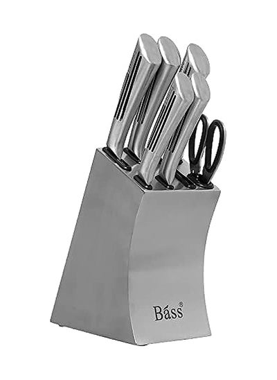 Buy 7-Piece Stainless Steel Knife Set with Holder, Silver in Egypt