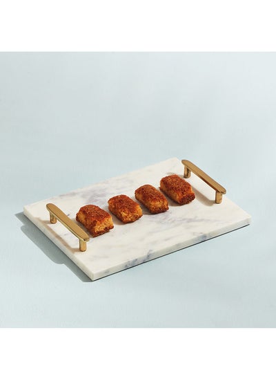 Buy Bianca Marble Tray With Handle 31 x 5 x 22 cm in UAE