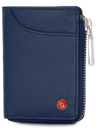 Buy Steve RFID Blocking Leather Wallet for Men | Vertical Credit Debit Card Holder, Navy, Zip Around Wallet in UAE