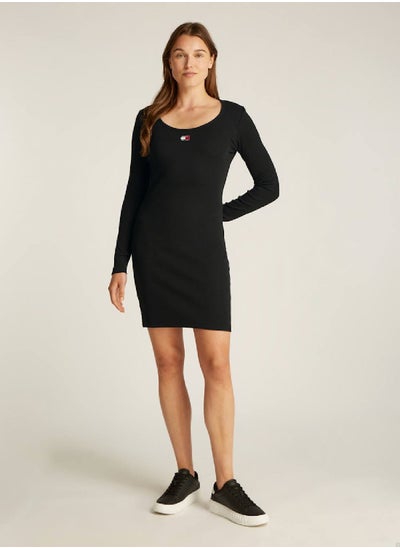 Buy Women's Badge Bodycon Dress - Cotton, Black in Saudi Arabia