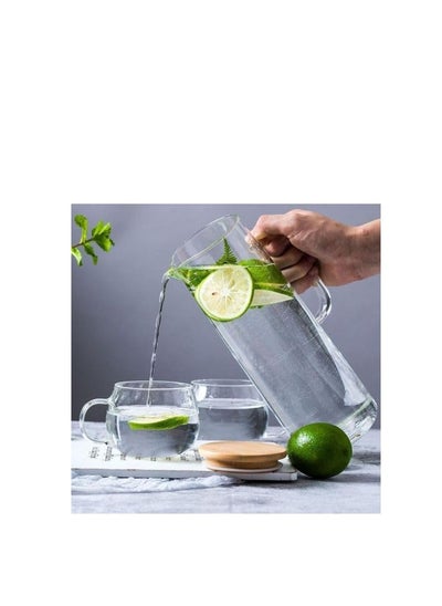 اشتري 1000 Glass Water Pitcher with Handle Bamboo Lid Heat في مصر