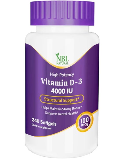 Buy Vitamin D3 4000 IU Helps Support Immune Health, Strong Bones and Teeth, & Muscle Function 240 Softgels in UAE