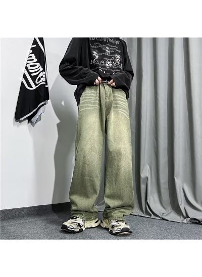 اشتري Vintage Washed Straight Jeans Men Casual Loose Green في السعودية