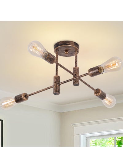 Buy Modern Sputnik Chandelier, Vintage 4-Light Mid Century Semi Flush Mount Ceiling Light Fixture for Bedroom, Dining Room, Living Room, Kitchen, Office, Bronze in Saudi Arabia