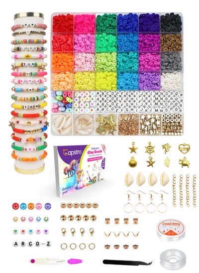 Buy 6000+ Clay Beads for Bracelet Making Kit - DIY Jewelry Set with Pendant Charms, Elastic Strings, 24 Colors Flat Preppy Beads for Bracelets, Necklace, Earrings in UAE