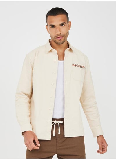 Buy Premium Twill Oversized Shacket with Back Embroidery Detail in Saudi Arabia