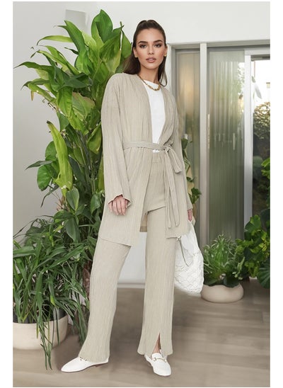 Buy Stone-Belted Kimono with Slit Detailed Legs and Trousers, Woven Set TCTSS22US00024. in Egypt