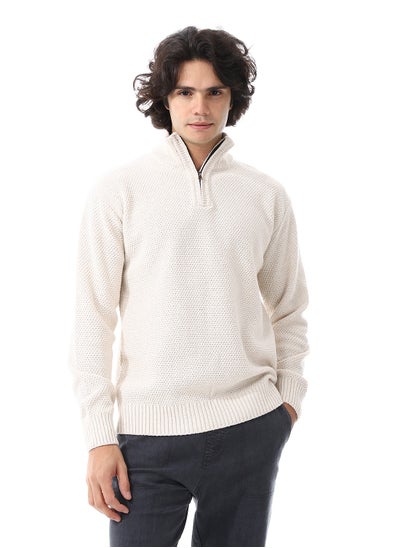 Buy Half-Zipper Long Sleeves Knitted Sweater_Ivory White in Egypt