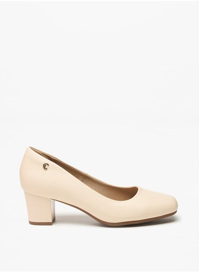 Buy Women's Textured Slip-On Pumps with Block Heels in UAE