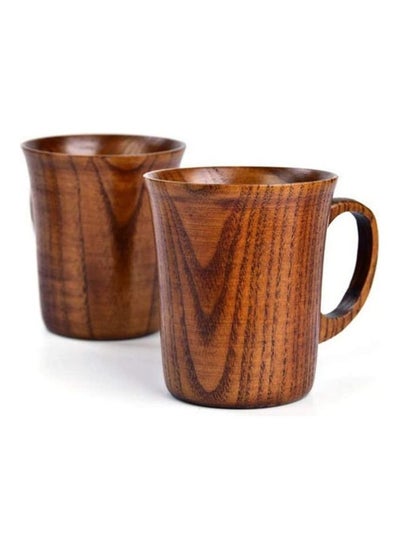 Buy 2-Piece Wooden Tea Cup Set with Handle Brown in UAE