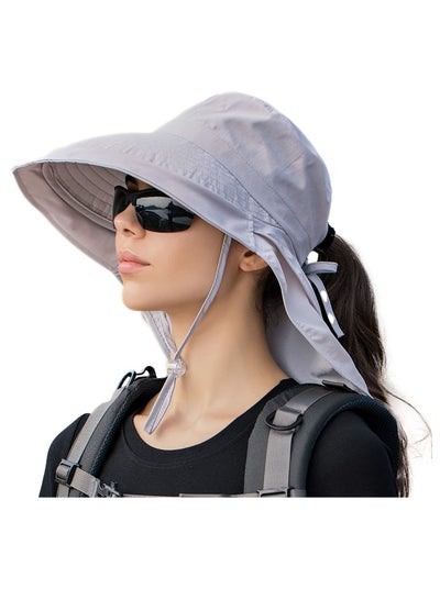 اشتري Sun Hats Hiking Fishing Hat Wide Brim Hat with Large Neck Flap Sun Protection Hats for Men and Women Light Grey في السعودية