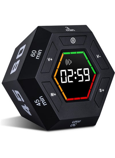 اشتري SYOSI Hexagon Flip Timer, Smart Countdown Visual Timer for Kids, Magnetic Productivity Timer Tools, for Kids and Adults, Large Display Digital Kitchen Timer for Cooking (Black) في الامارات