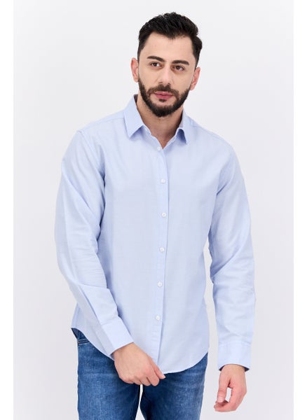 Buy Men Regular Fit Solid Long Sleeves Casual Shirt, Light Blue in Saudi Arabia